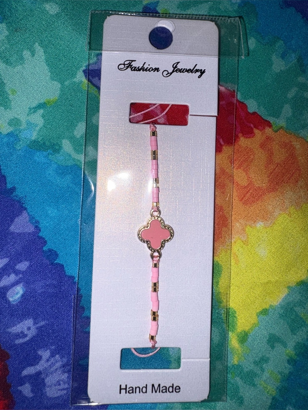 Handmade Clover Bracelet - Multicolor Enamel Accents